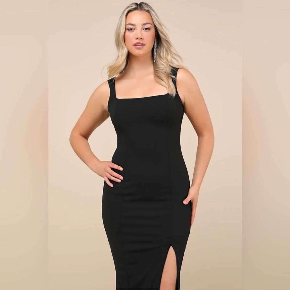 Lulus Inspiring Allure Black Square Neck Column Maxi Dress